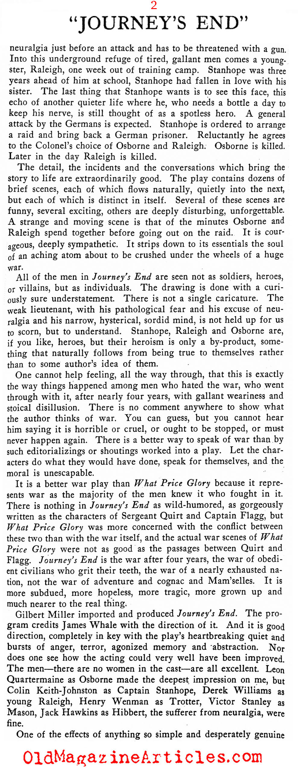 JOURNEY'S END by R.C. Sheriff (Theatre Arts Magazine, 1929)